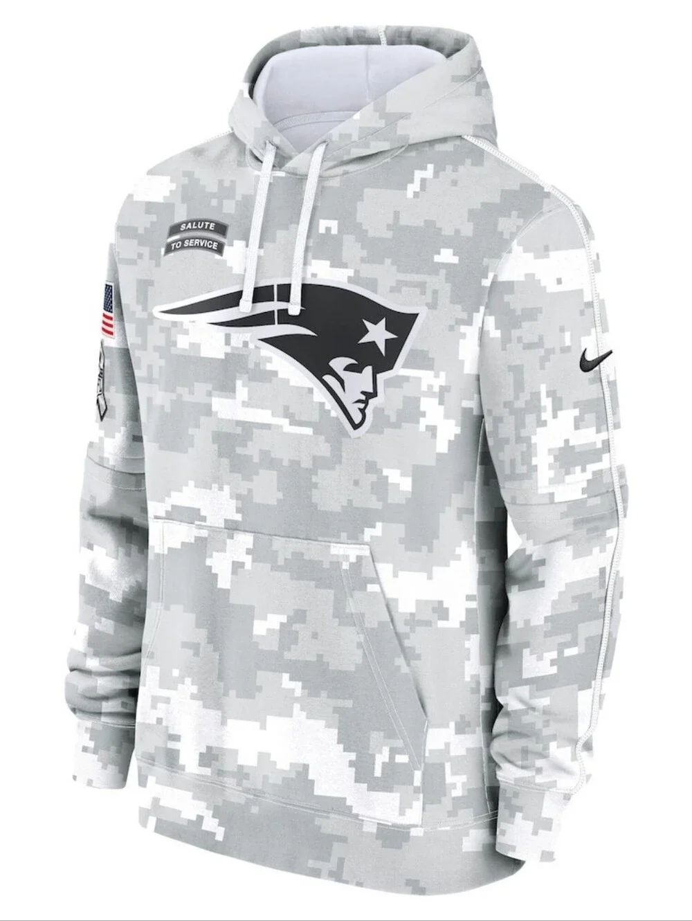 Nike Artic Camo New England Patriots 2024 Salute To Service Club Fleece Hoodie